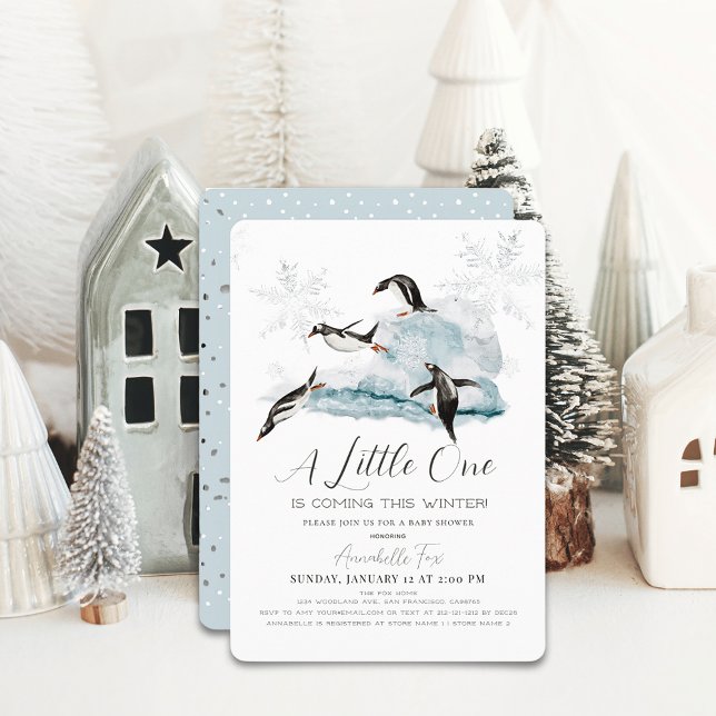 Invitación El invierno de los pingüinos Snowflake Blue Boy Ba (Subido por el creador)
