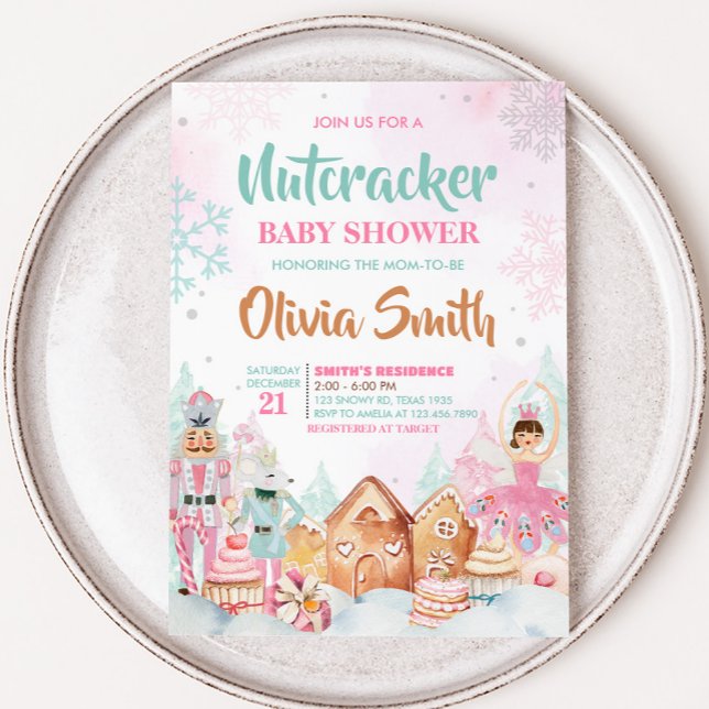 Invitación El invierno de Nutcracker tira de nieve Baby Showe (Winter Christmas Nutcracker Baby Shower Invitation
)