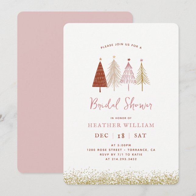 Invitación El invierno del Árbol de Navidad Wonderland Bridal (Anverso / Reverso)