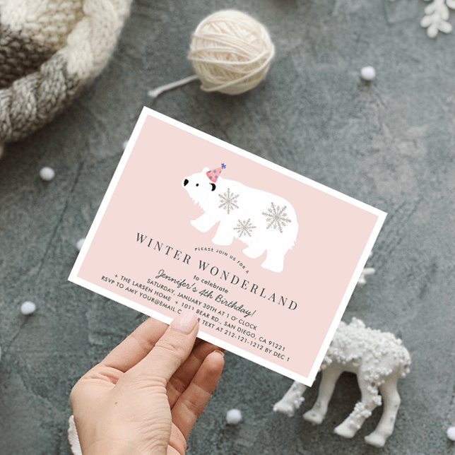 Invitación El invierno del oso polar Wonderland cumpleaños ro (Subido por el creador)