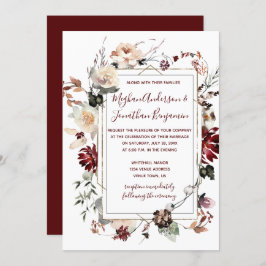 Invitación El invierno florece con marco dorado - Borgoña - B