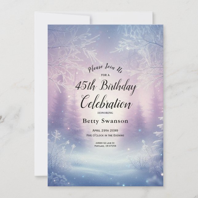 Invitación El invierno Lavender Personalizado de nieve Año Cu (Anverso)