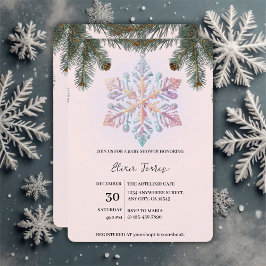 Invitación El invierno moderno y suave, copos de nieve, Baby