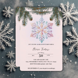 Invitación El invierno moderno y suave, copos de nieve, Baby