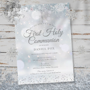 Invitación El invierno primero la comunión sagrada Silver Con