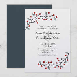 Invitación El invierno rojo baya simplemente una boda elegant