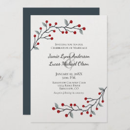 Invitación El invierno rojo baya simplemente una boda elegant