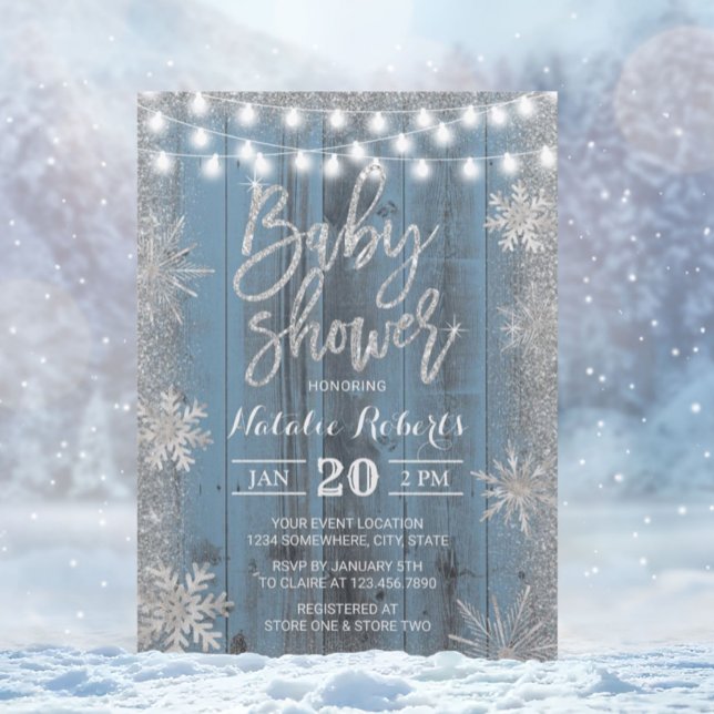 Invitación El invierno ruso copo de nieve Dusty Blue Baby Sho (Subido por el creador)