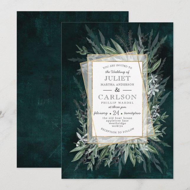 Invitación El invierno verde oscuro follaje verde (Anverso / Reverso)