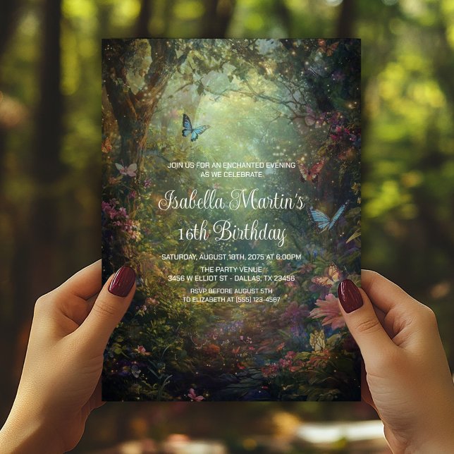 Invitación El Jardín de Mariposas Impresionante Encanta Cualq (Butterfly forest garden any event, birthday, prom, etc., invite. Simply add your event details.)