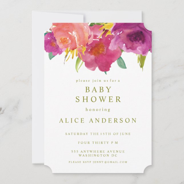 Invitación El jardín floral Baby Shower de la acuarela invita (Anverso)