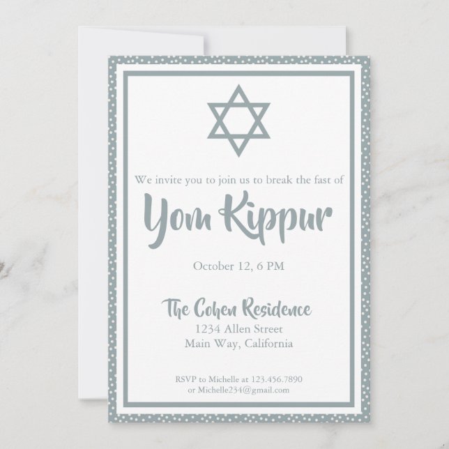 Invitación El judío Yom Kippur Rompe El Fiesta De La Cena Ráp (Anverso)