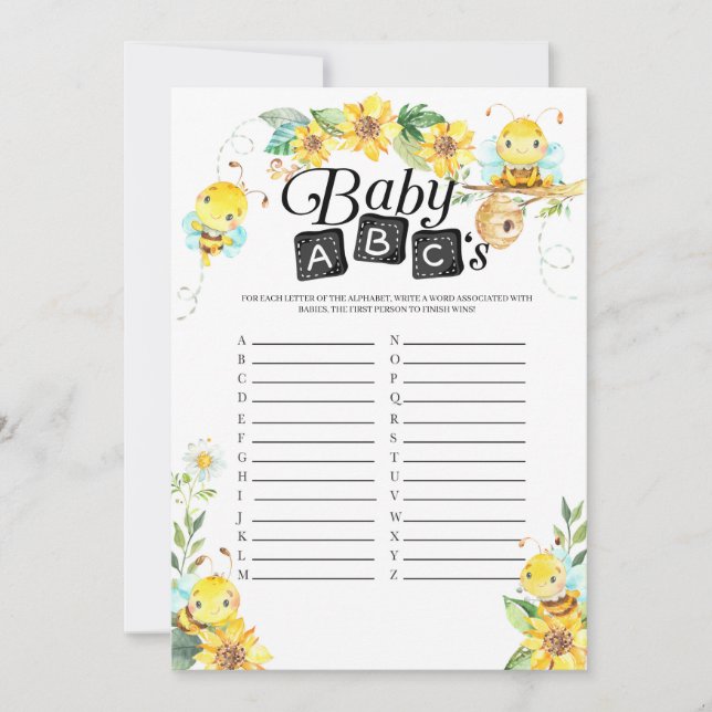 Invitación El juego del Bee Baby Shower Baby ABC (Anverso)