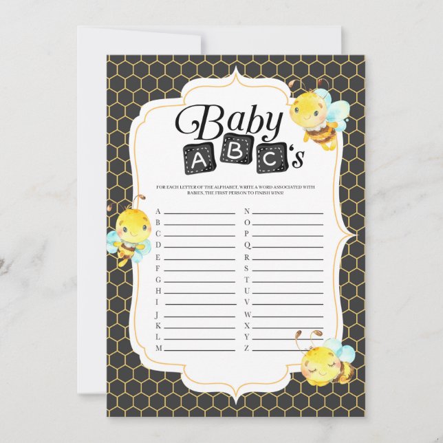 Invitación El juego del Bee Baby Shower Baby ABC (Anverso)