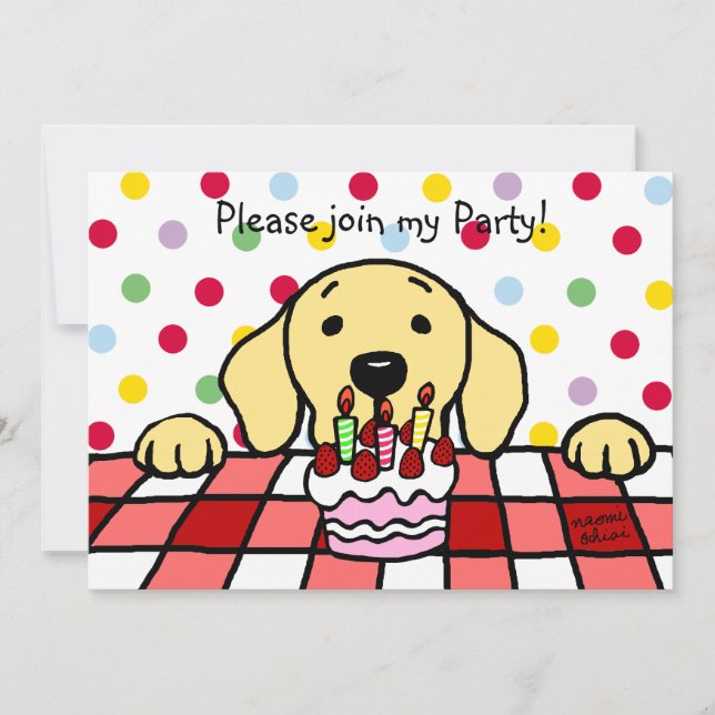 Invitación El labrador amarillo te observa cumpleaños (Anverso)