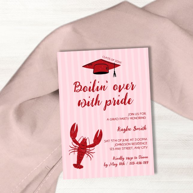 Invitación El Langostino Termina Con La Graduación Del Orgull (Crawfish Boil Boilin’ Over With Pride Graduation Invitation)