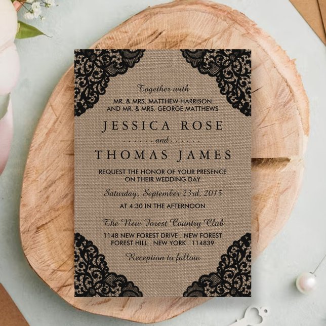 Invitación El Lazo Negro Sobre La Rústica Colección De Bodas  (Subido por el creador)