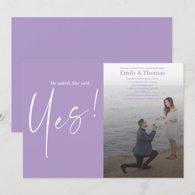 Invitación Él le pidió matrimonio, ella dijo que sí. (Anverso / Reverso)