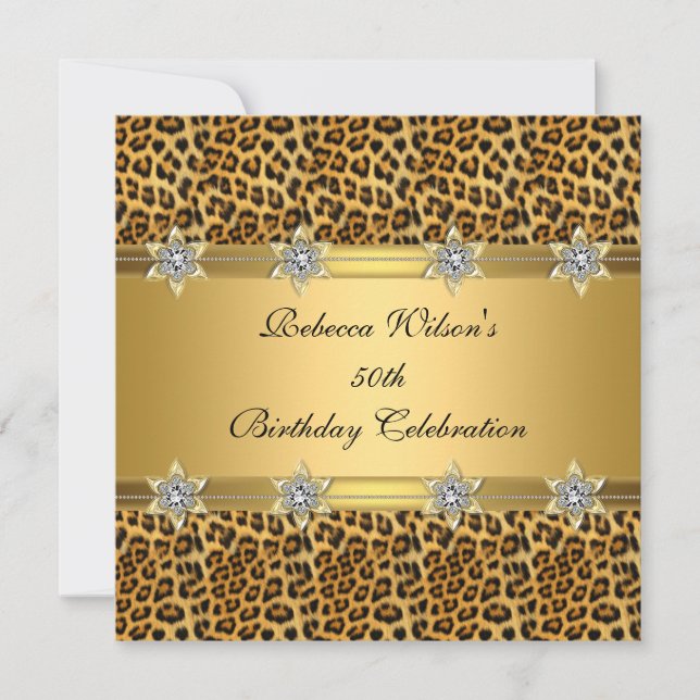 Invitación El Leopard 50 cumpleaños rico y elegante oro (Anverso)