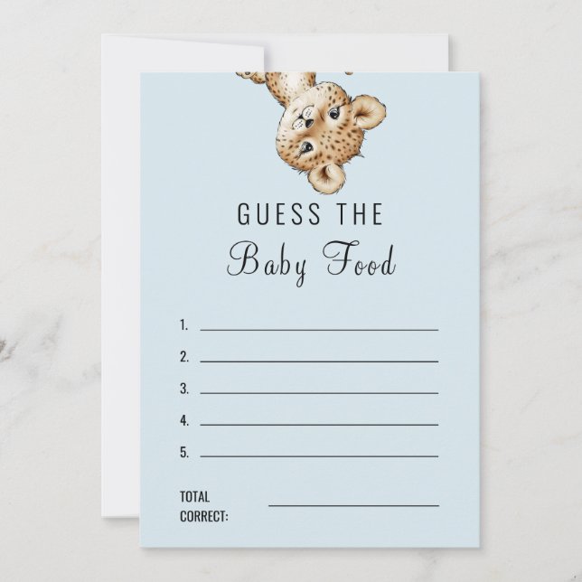 Invitación El leopardo Baby Shower adivina la respuesta a la  (Anverso)