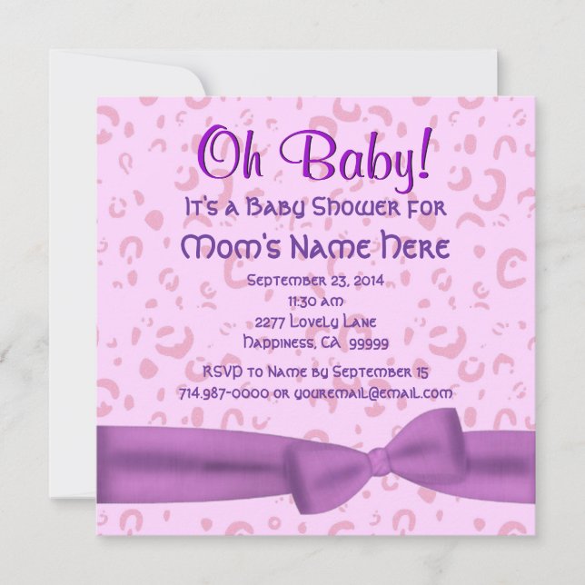 Invitación El leopardo rosa y púrpura imita a la niña ducha (Anverso)