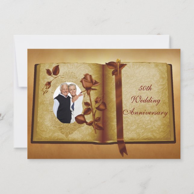 Invitación El libro de amor 50° aniversario de Boda invita a (Anverso)