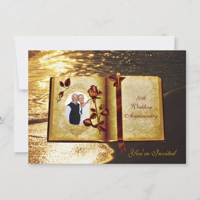Invitación El libro de amor 50° aniversario de Boda invita a (Anverso)