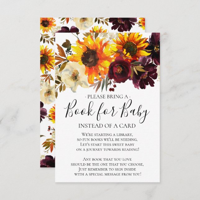 Invitación El libro de Baby Shower Sunflower Bouquet Floral p (Anverso / Reverso)