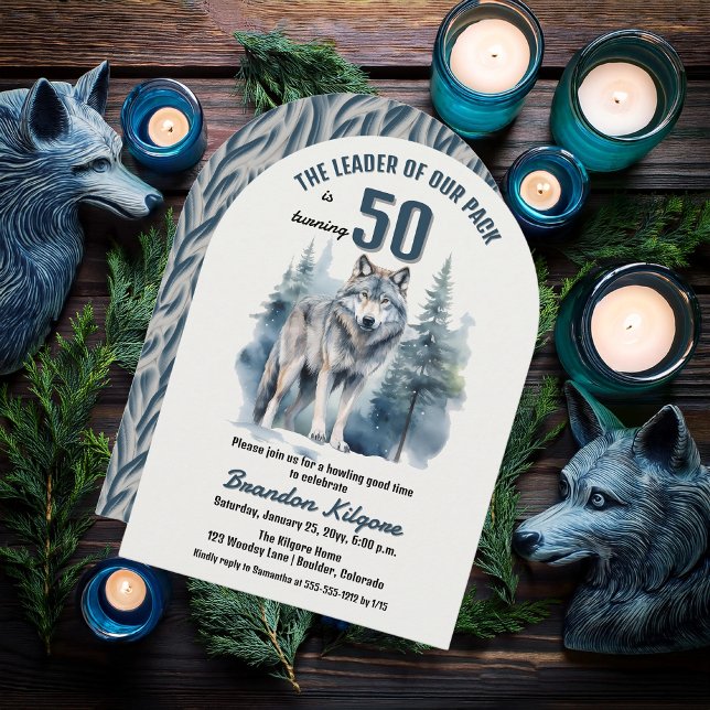 Invitación El líder de nuestro partido de cumpleaños número 5 ("The Leader of Our Pack is Turning 50" 50th Birthday Arched Invitation)
