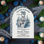 Invitación El líder de nuestro partido de cumpleaños número 7<br><div class="desc">"El Líder de nuestro Paquete cumple 70 años",  70 años por tu Alpha favorito. Cuenta con una majestuosa silueta de lobo solitario contra un bosque evergreen.</div>