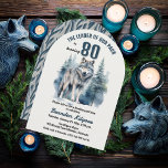Invitación El líder de nuestro partido de cumpleaños número 8<br><div class="desc">"El Líder de nuestro Paquete cumple 80 años",  80 años por tu Alpha favorito. Cuenta con una majestuosa silueta de lobo solitario contra un bosque evergreen.</div>