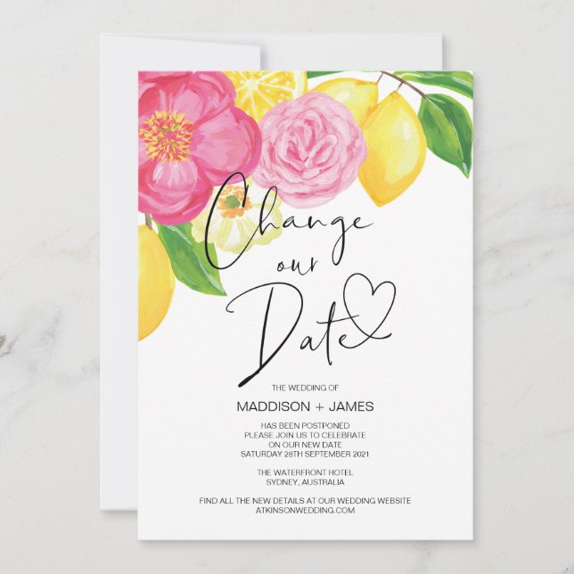 Invitación El limón floral de primavera cambia el Boda de fec (Anverso)