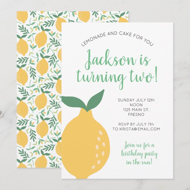 Invitación El limón lindo cumple dos años (Anverso / Reverso)