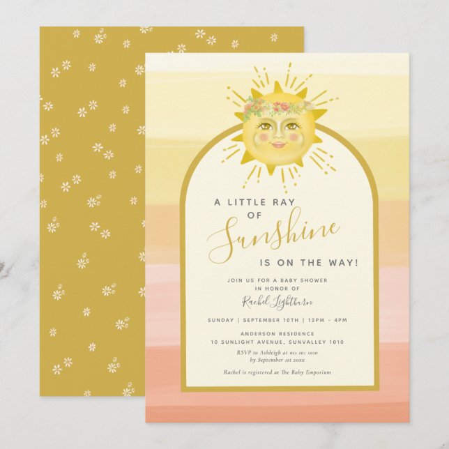 Invitación El lindo boho arcoiris de Baby Shower Sunshine (Anverso / Reverso)