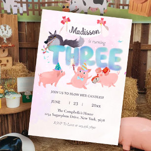 Invitación el lobo malo y tres cerditos