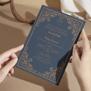 Invitación El logo del Boda hindú Ganesha Blue Intricate