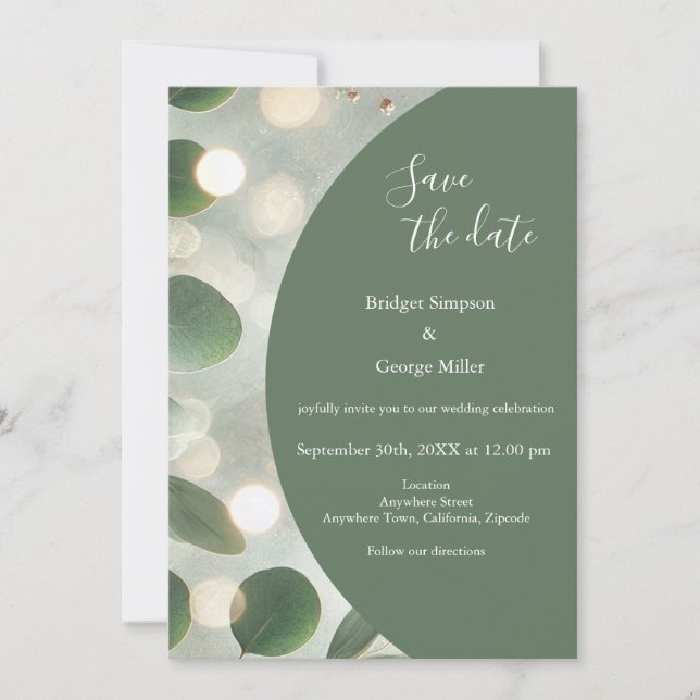 Invitación el lujoso Sage Green Eucalyptus seguro el Boda de  (Anverso)