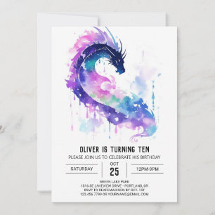 Invitación El majestuoso cumpleaños de Watercolor Dragon