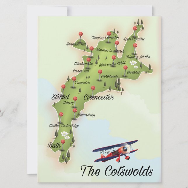 Invitación El mapa vintage de Cotswolds (Anverso)