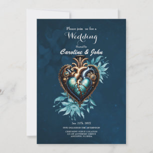 Invitación El maravilloso y elegante corazón de steampunk.
