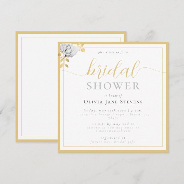 Invitación El marco clásico negro dorado ducha de novia (Anverso / Reverso)