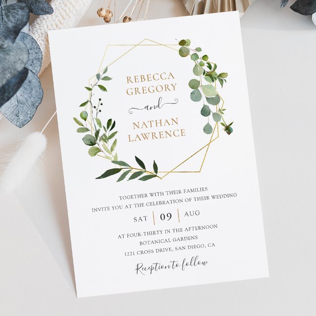 Invitación El marco geométrico del oro de la vegetación Boda  (Subido por el creador)