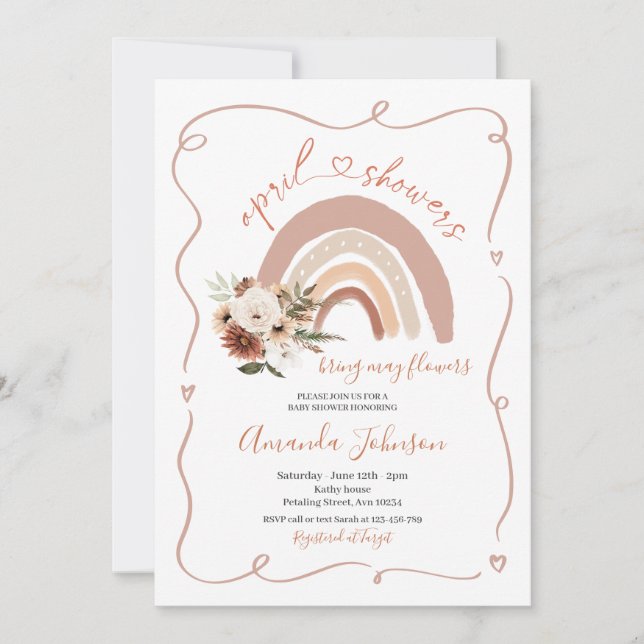 Invitación El marco moderno de las duchas de abril trae flore (Anverso)