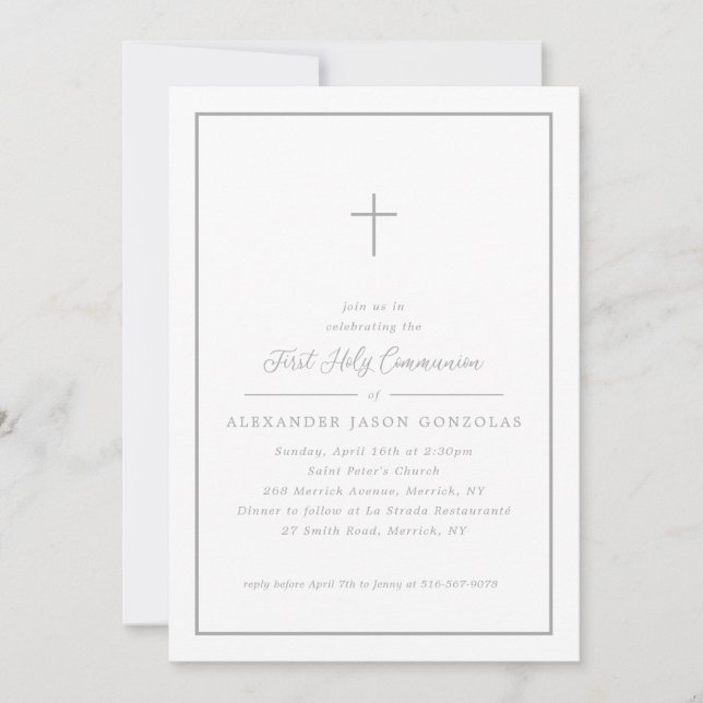 Invitación El marco simple de la cruz rosada de la primera co (Anverso)