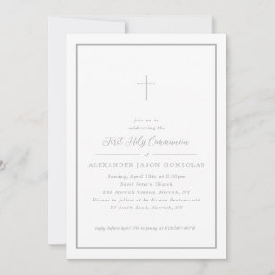 Invitación El marco simple de la cruz rosada de la primera co