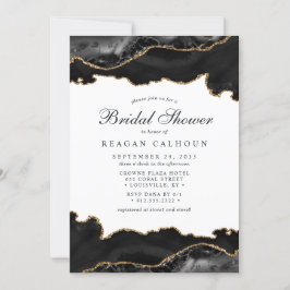 Invitación El Mármol Negro Y Oro Agate La Ducha Bridal Modern