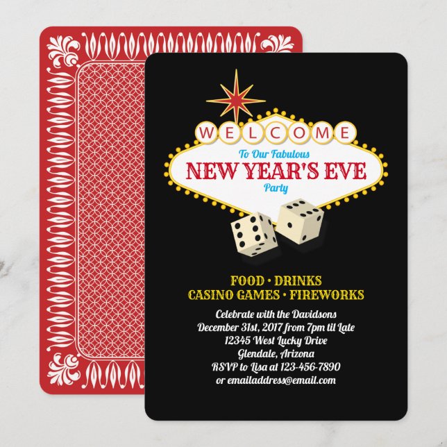 Invitación El marqués de Las Vegas en Año Nuevo Fiesta negro (Anverso / Reverso)
