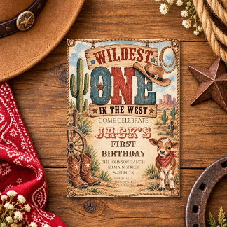 Invitación El más salvaje del Oeste Vaquero Primer Cumpleaños