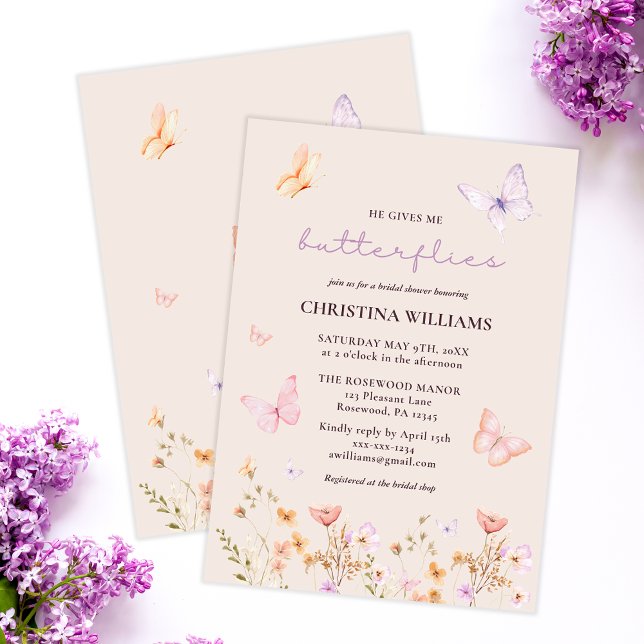 Invitación Él me da mariposas ducha de novia (Subido por el creador)