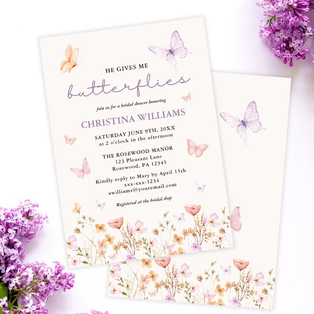 Invitación Él me da mariposas ducha de novia (Subido por el creador)